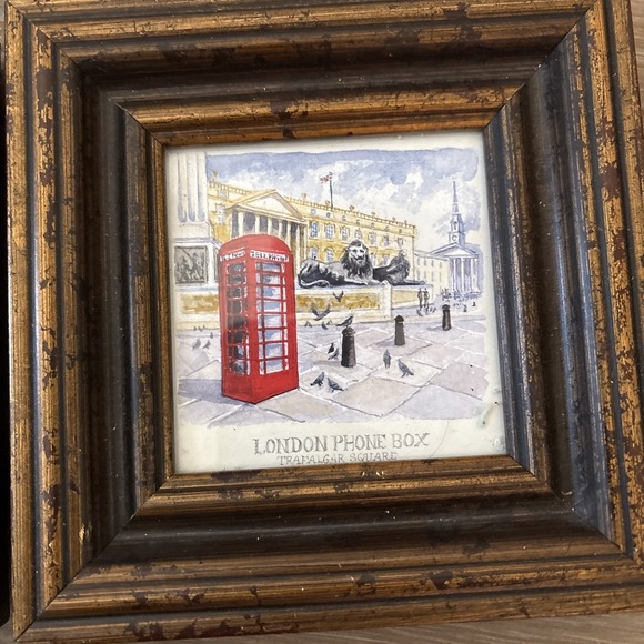 London's Trafalgar Square & Post Box - Framed Watercolor Painting Prints Framed - Picture 2 of 6